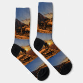  stoommotor op CPRR 229-rail op zonsondergang Sokken (Rechts)