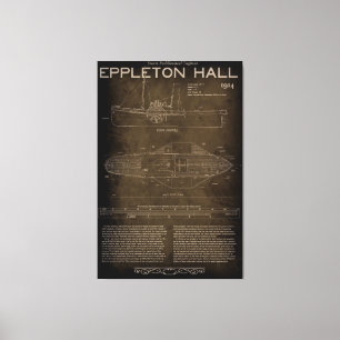 Stoompeddel Tugboat Blauwdruk 1914 Canvas Afdruk