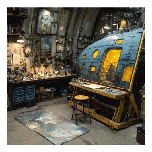 Stoompunk Artiest Onderzeeboot Studio Chaos Foto Afdruk (Voorkant)
