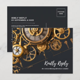 StoomPunk Extravaganza Antieke Klokwerken RSVP Uitnodiging Briefkaart