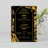 StoomPunk Extravaganza Vintage Klokwerk Huwelijk Folie Uitnodiging (Staand Voorkant)