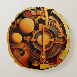 StoomPunk Gouden Mechanisme Abstract Rond Kussen