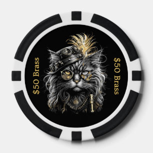 Stoompunk kat speelt met koperen pret poker chips