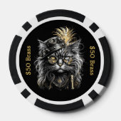 Stoompunk kat speelt met koperen pret poker chips (Achterkant)