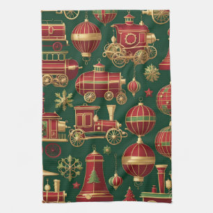 stoompunk kerst ornamenten keukenhanddoek