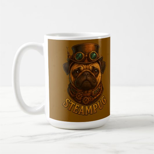 Stoompunk Pug Retro vintage ontwerp "Steampug" Koffiemok (Links)