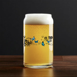 stoompunk Stam Vlinders Blauwe Tandwiel Werveling Blikvorm Glas