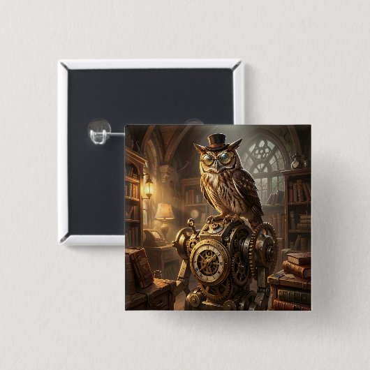 stoompunk uil klokwerk kunst knop vierkante button 5,1 cm (Voorkant /achterkant)