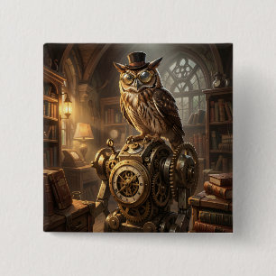 stoompunk uil klokwerk kunst knop vierkante button 5,1 cm