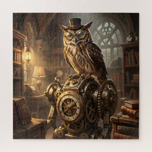 stoompunk uil klokwerk kunst puzzel (Verticaal)