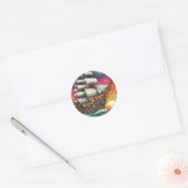 STOOMPUNK ZEILSCHIP ZONSONDERGANG RONDE STICKER (Envelop)