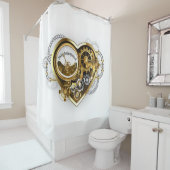 Stoompunkhart met een manometer douchegordijn (In situ)