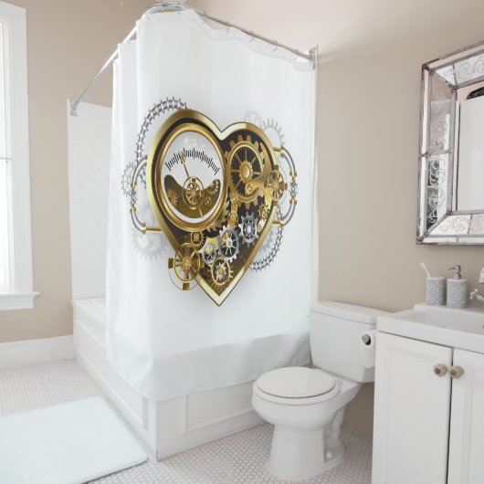 Stoompunkhart met een manometer douchegordijn (In situ)