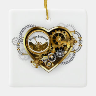 Stoompunkhart met een manometer keramisch ornament