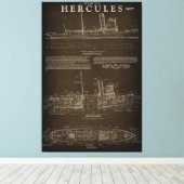 Stoomsleepboot HERCULES Blauwdruk 1907 Canvas Afdruk (Insitu (Houten vloer))
