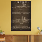 Stoomsleepboot HERCULES Blauwdruk 1907 Canvas Afdruk (Insitu (Woonkamer))