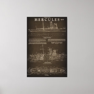 Stoomsleepboot HERCULES Blauwdruk 1907 Canvas Afdruk