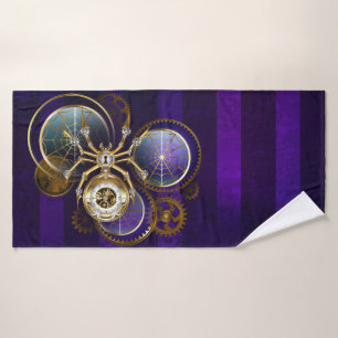 Stoomspinnenwebspin op paarse achtergrond badhanddoek