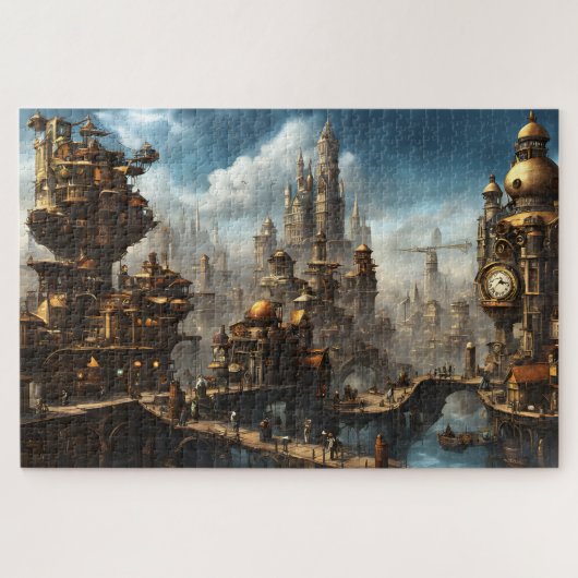 Stoomstad met klok legpuzzel (Horizontaal)
