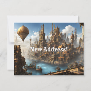 Stoomsteden met ballon Nieuw Adres Briefkaart
