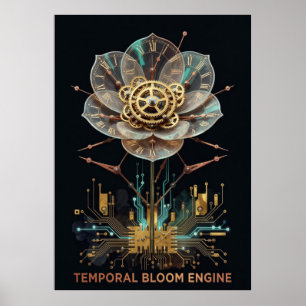 Stoomstempel Klokwerk Bloem: Tijdelijke Bloei Moto Poster