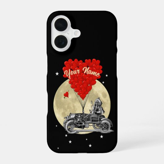 Stoomstijl auto en liefdeshart iPhone 16 hoesje (Achterkant)