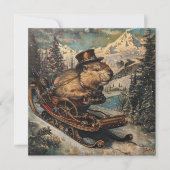 Stoomstijl Bever Slede Kerstkaart (Voorkant)