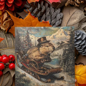 Stoomstijl Bever Slede Kerstkaart