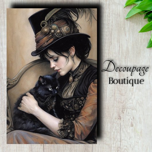 Stoomstijl Dame Kat Decoupage Tissuepapier