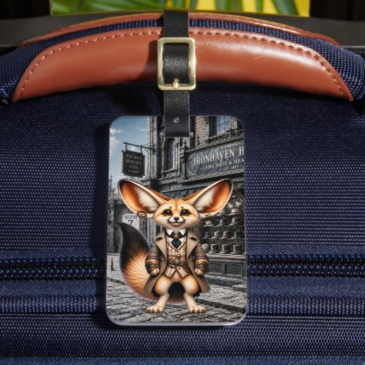 Stoomstijl Fennec Vos Gentleman bij Hatter Winkel Bagagelabel (Voorkant Insitu 2)