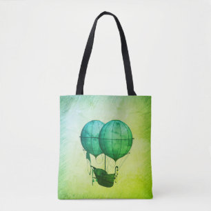 Stoomstijl Heet Lucht Ballonnen met Schip Groen Tote Bag