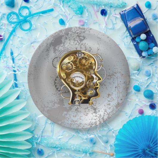 Stoomstijl hoofd met manometer papieren bordje (Feest)