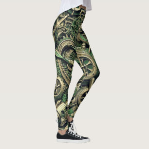Stoomstijl Industriële Groene Klokwerk Tandwielen Leggings
