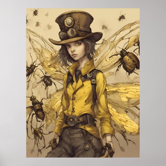 Stoomstijl Insecten Dame Poster (Voorkant)