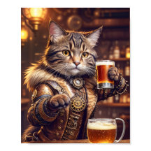 Stoomstijl kat die bier drinkt in een pub -