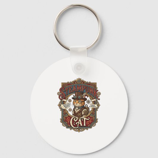 Stoomstijl Kat Kat Stoomstijl Vintage Sleutelhanger (Voorkant)