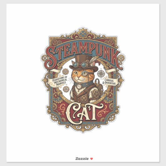 Stoomstijl Kat Kat Stoomstijl Vintage Sticker (Vel)