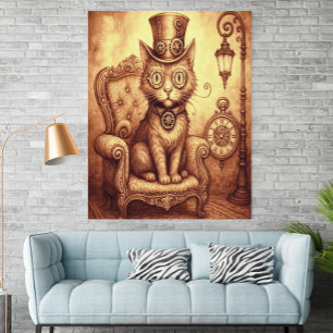 Stoomstijl Kat Victoriaanse Klokwerk Fantasie Vint Poster