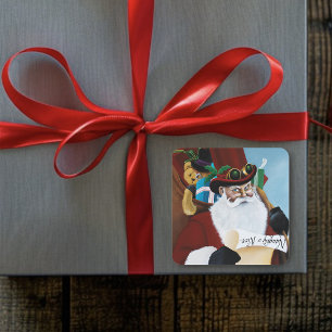 Stoomstijl Kerstman Victoriaanse Kerst Fantasie Ku Vierkante Sticker