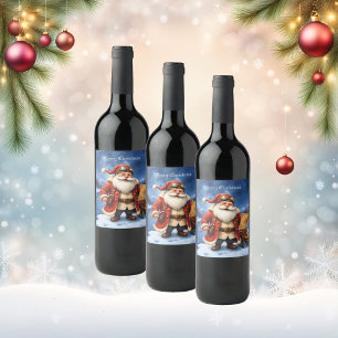 Stoomstijl Kerstman – Vintage Kerstavontuur Wijn Etiket