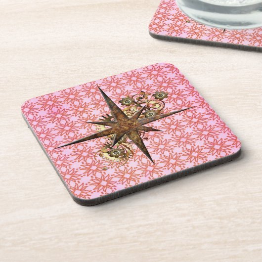 Stoomstijl kompas ster harde plastic onderzetters (Linkerzijde)