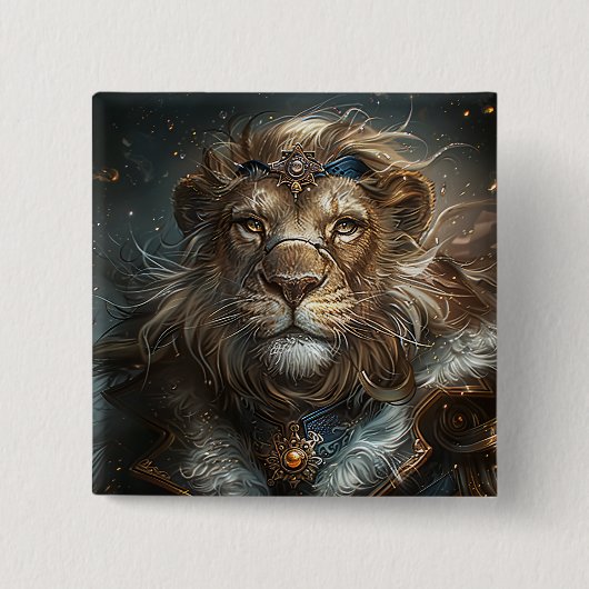 Stoomstijl Leeuw Vierkante Button 5,1 Cm (Voorkant)