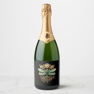Stoomstijl Libelle Victoriaanse Kunst Mechanische Sparkling Wijnetiket