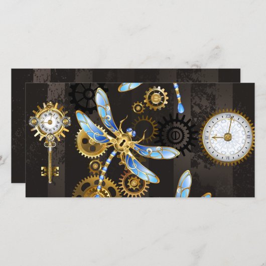 Stoomstijl Libellen op bruin gestreepte achtergron Bedankkaart (Voorkant / Achterkant)