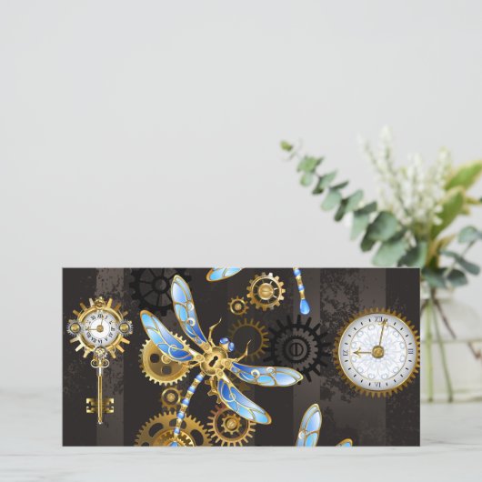 Stoomstijl Libellen op bruin gestreepte achtergron Bedankkaart (Staand voorkant)