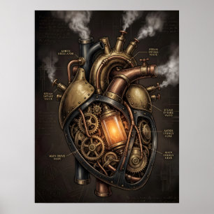 Stoomstijl Mechanisch Hart Anatomische Blauwdruk  Poster