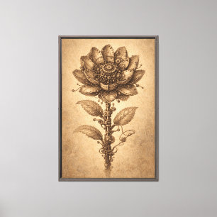 Stoomstijl Mechanische Bloem Vintage Illustratie Canvas Afdruk