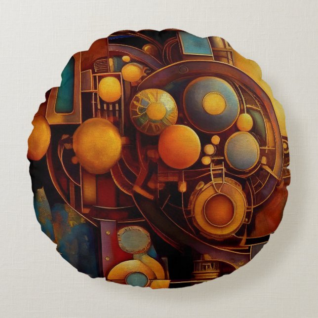 Stoomstijl Mechanische Bol Compositie Rond Kussen (Voorkant)