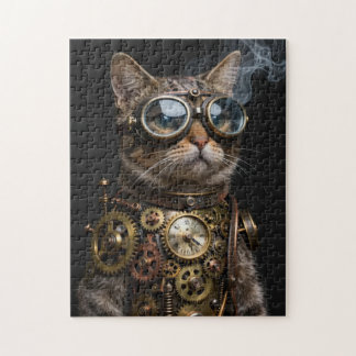 Stoomstijl Mechanische Kat Portret Legpuzzel