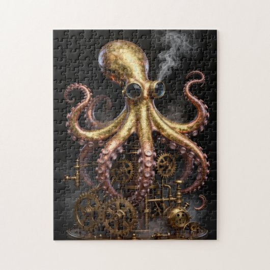 Stoomstijl mechanische octopus op tandwielen kunst legpuzzel (Verticaal)